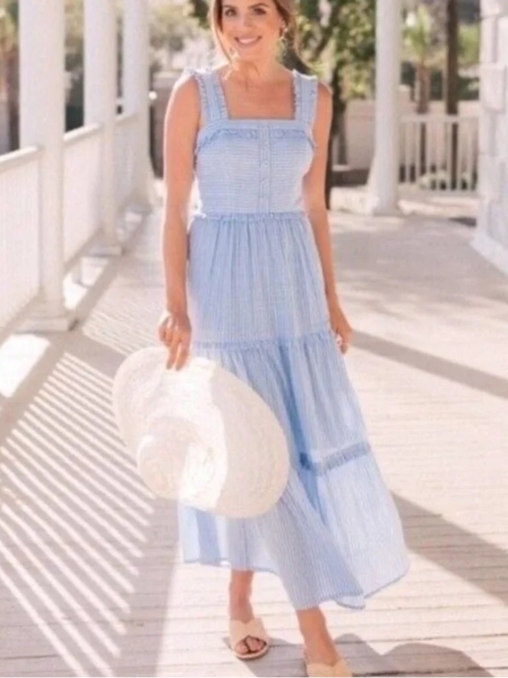Gal Meets Glam Blue Courtney Stripe Rio Dress size M